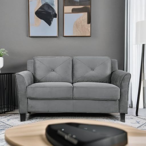 Studio Living Harrington 57.9" Loveseat, Transitional Modern, Pocket Coil Comfort, Easy Assembly, Microfiber Fabric, Dark Grey - color: Dark Grey, size: Loveseat