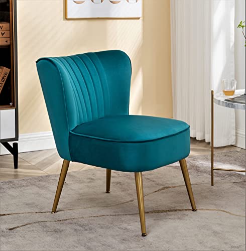 Container Furniture Direct Modern Velvet Accent Chair for Living Room, Bedroom, or Entryway, Stylish and Comfortable Armless Design with Metal Legs, Greynish Blue - color: Greynish Blue