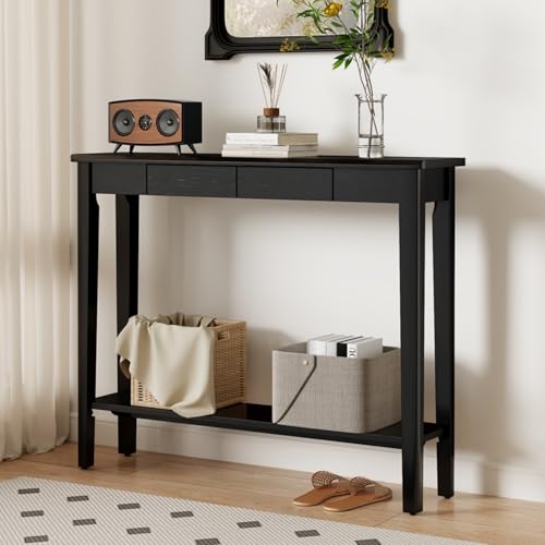 AQIMUELE Wood Console Table with Drawers, Mid Century Modern Console Table Black for Entryway, Living Room, Hall Way. - color: Black