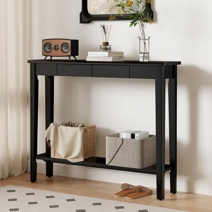 AQIMUELE Wood Console Table with Drawers, Mid Century Modern Console Table Black for Entryway, Living Room, Hall Way. - color: Black