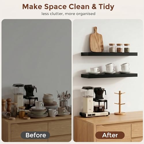 fuqing 20 Inch Floating Shelves, 6.7 Inch Deep Black Wall Shelves Set of 2 | 20'' x 6.7'' x 1.4'' Black Wood Shelves for Bathroom, Living Room, 35LBS, Lightweight, Hardware Included, Waterproof Finish - color: Black, size: 20 Inch
