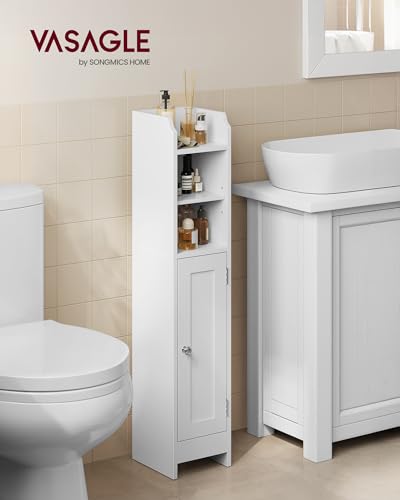 VASAGLE Small Storage Corner Floor Cabinet with Door, 7.9 x 7.1 x 36.2 Inches, Narrow Toilet Paper Storage Holder, Adjustable Shelves, for Bathroom, Living Room, Small Spaces, Cloud White UBBC311W01 - color: Cloud White, style: 1door+2open compartments (3