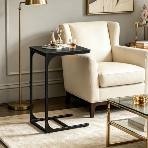 WLIVE C-Shaped End Table Set of 2, Small Couch Side Tables with Metal Frame, Sofa Table TV Tray for Living Room, Bedroom, Black - color: Relief Black