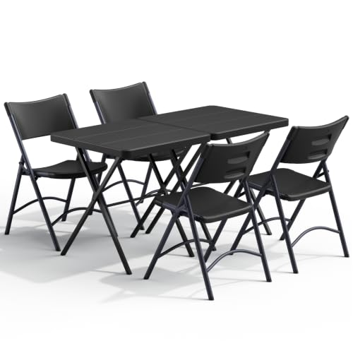 2 Pack Folding Table and 4 Pack Folding Chair, No Assembly Portable Folding Table and Chairs Set, Heavy Duty Event Foldable Table and Chair for Outdoor, Camping, Picnic, Indoor(Black) - color: Black, size: 27inch-6 Pack