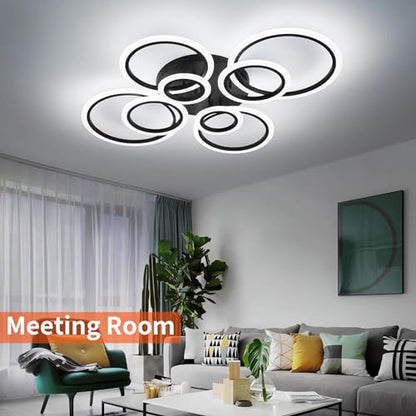 Shine LUEST Modern Ceiling Light, 41.3'' Dimmable LED Black Flush Mount Ceiling Lights with Remote Acrylic Round Ceiling Lamp Fixture for Low Ceiling Bedroom Living Room Dining Room, 108W - color: Black, 8 Rings