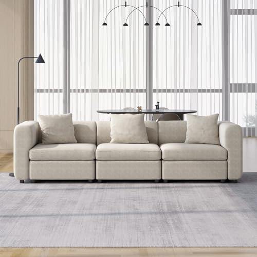 3 Seater Velvet Sectional Sofa, Modern Oversized Sofa with 2 Pillows, Couch for Living Room, Apartment, Office, Small Space, Convertible Couch with Cushions, Beige (No Ottoman), 108.66" L - size: 3 Seat Sofa (No Ottoman)