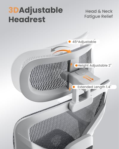 naspaluro Ergonomic Office Chair Lumbar Support High Back 350lbs Capacity | Adjustable Height Breathable Mesh Swivel Desk Chair with 3D Armrest Headrest, Footrest, PU Wheels, Comfy Computer Chair Grey - color: Grey
