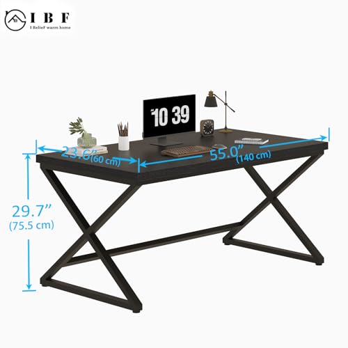 Black Computer Desk Writing Desk for Home Office, Black Oak, 55 Inch | Modern Simple Pc Gaming Writing Study Desk in Bedroom, Industrial Wood Metal Laptop Workstation Executive Work Computer Table - color: Black Oak, size: 55 inch