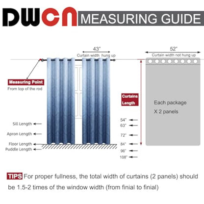 DWCN Ombre Blackout Curtains - Damask Thermal Insulated Light Blocking Grommet Curtains for Bedroom and Living Room, Set of 2 Gradient Medallion Curtain Panels, 52 x 54 Inch Length, Navy Blue - color: Navy Blue, size: 52"W x 54"L (Pack of 2)