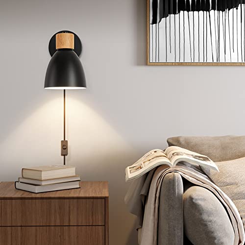 Wall Sconces Plug in, Swing Arm Wall Lamp with Power Cord, Black Plug in Wall Lighting Fixtures Set of Two, Bedside Wall Mounted Reading Lamp with Switch, for Bedside Bedroom Hallway - color: 2 Pcs-Black/Plug in