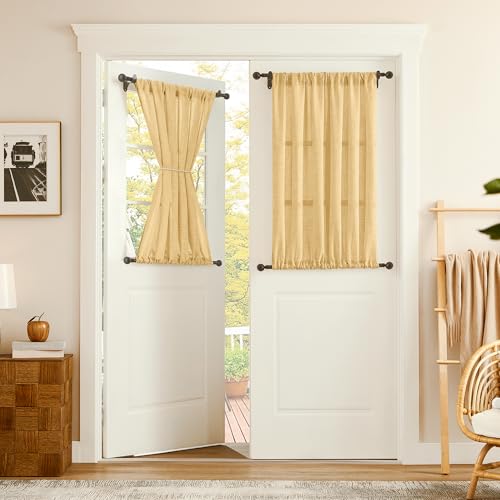 Tollpiz Small Linen Door Curtains Doorway Semi Sheer Curtain Room Divider Light Filtering Drape Dual Rod Pocket Boho Window Curtains for Closet, 25 x 40 inches Long, Beige, 1 Panel - color: Beige, size: 25"W x 40"L (Pack of 1)