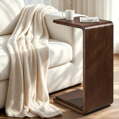 Solid Wood C Shaped Sofa Side Table, Small End Table for Couch, Modern Simple Narrow Table for Small Spaces, Mini Coffee Table for Living Room, Bedroom, Bedside (Walnut) - color: Walnut