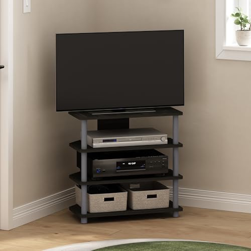 Furinno Turn-N-Tube Easy Assembly 4-Tier Petite Entertainment Center / TV Stand / TV Unit / TV Desk, Espresso/Grey | Petite Entertainment Center, for TV up to 32 Inch, TV Console, for Living Room, Bedroom - color: Espresso, size: 4-Tier