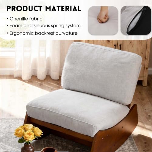 Armless Rocking chair, Upholstered Glider Lounge Chair, Light Gray | Comyf Chenill, Curved Solid Wood Base, for Living Room, Bedroom - color: Light Gray