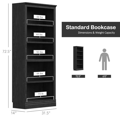 JAHRSTIM Halston Bookshelf, 5-Tier Tall Storage Shelf, Adjustable Open Shelving Unit Closet Organizer and Storage for Living Room Home Office Bedroom, Modular Bookcase Bookshelves - color: Black, size: Standard w/o Doors