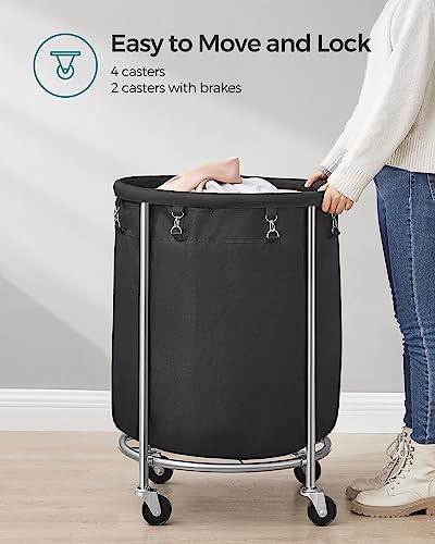 SONGMICS Laundry Basket, Rolling Steel Frame with 2 Locking Wheels, 190 L | Heavy-Duty Laundry Hamper Cart with Removable Bag, Ink Black and Metallic Silver, URLS001B01 - color: Ink Black + Metallic Silver, size: 190 L (1-Section)