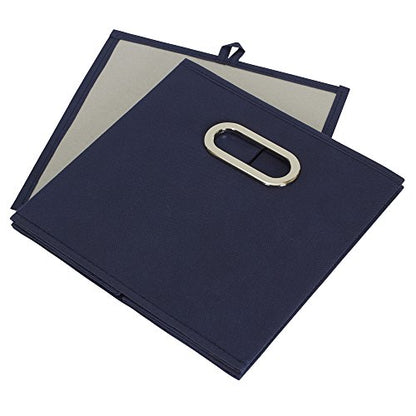 Household Essentials Fabric Storage Bins 6 Piece Set, Strong Poly-Woven Fabric, Sturdy Chipboard Sides, Grommet Front Handle, Stackable and Foldable, Classic Design, Navy - color: Navy, size: 11” L x 11” W x 11” H