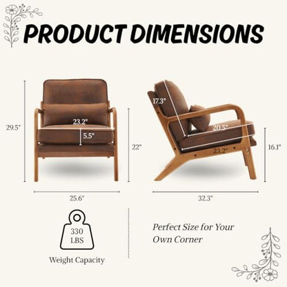 Karl home Mid-Century Modern Accent Reading Chair, Brown | Bronzing Upholstered, Solid Wood Frame, Soft Cushion, Lumbar Pillow, Lounge Armchair for Living Room, Bedroom, Balcony, Study - color: Bronzing Brown
