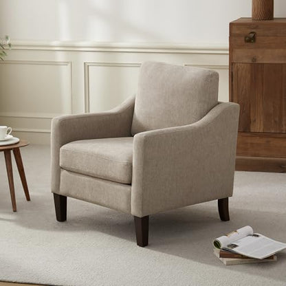 VKNOW Accent Chairs, Living Room Chairs with Wood Legs, Brown | Mid Century Armchair, Flexible Cushion, No Tool Assembly, Removable Cushion, Upholstered Single Sofa For Living Room, Bedroom - color: Brown