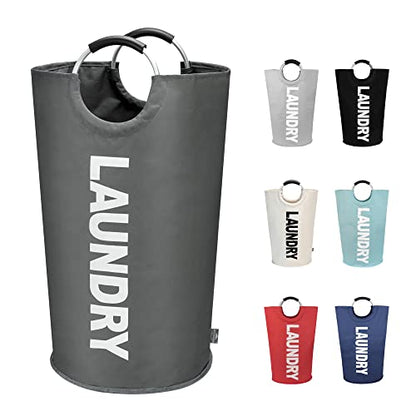 DOKEHOM 90L Large Laundry Basket Bag, Collapsible Tall Hamper, Dark Grey | Freestanding tall washing bin & foldable laundry bag. High-capacity clothes storage basket with durable sturdy handles - color: Dark Grey, size: 90L