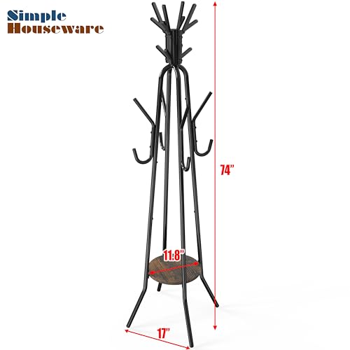 Simple Houseware Standing Coat/Hat Rack with Shelf, 20 Hooks, Rustic Brown | Tree Shaped Rack for Entryway, Hallway, Bedroom, Office
