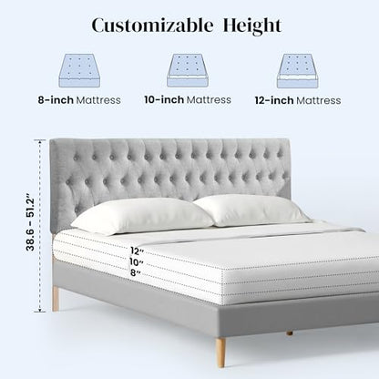 Headboards for King Size Bed in Modern Button Design, Premium Linen Fabric Upholstered Tufted Bed Headboard, Adjustable Solid Wood Head Board, Grey - color: Gray, size: King