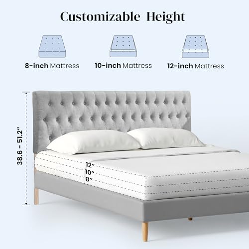 Headboards for King Size Bed in Modern Button Design, Premium Linen Fabric Upholstered Tufted Bed Headboard, Adjustable Solid Wood Head Board, Grey - color: Gray, size: King
