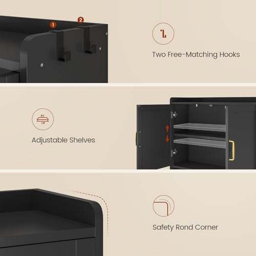 Over The Toilet Storage Cabinet with Pulley Bathroom Storage Cabinet, Space Saver W/Adjustable Shelf & Open Shelf for Bathroom, Restroom, Laundry (Black) - color: Black