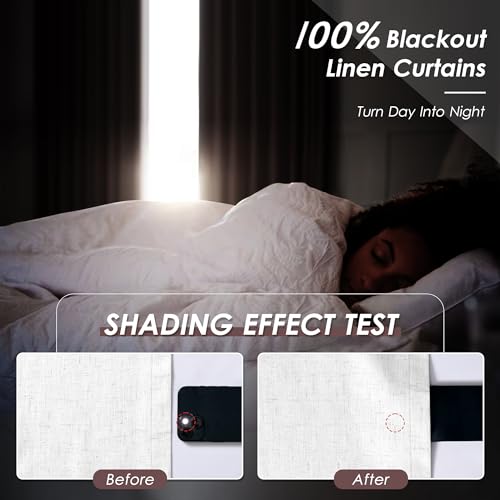 Cream 100% Blackout Linen Curtains 96 Inches Long for Bedroom Back Tab Thermal Insulated Modern Farmhouse Decor Black Out Curtain for Living Room Dining Room Neutral Drapes 60x96, 1 Panels - color: Natural, size: 60"W x 96"L (Pack of 1)