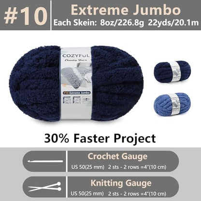 Cozyful Chunky Yarn for Hand Knitting - #10 Chunky Chenille Yarn, Jumbo Big Thick Chunky Yarns for Crocheting, Super Bulky Chunky Knit Blanket Yarns, 8 Skein (22yd, 8oz/Skein), Country & Navy - color: Country Blue & Navy