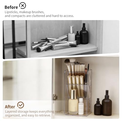 PAVSTINE Medicine Cabinet Organizer with Adjustable Dividers, Clear Open Storage Compartment, Space-Saving Makeup Brush Holder for Bathroom, Wall Cabinet, Vanity Countertop (2-Tier Full Slant) - size: 2-Tier Full Slant