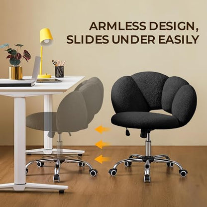 Yaheetech Black Petal Boucle Makeup Vanity Desk Chair with Wheels, Swivel | Soft foam-padded boucle fabric fits vanity, bedroom, office or sewing desks; adjustable height, swivel wheels, fast assembly. - color: Black
