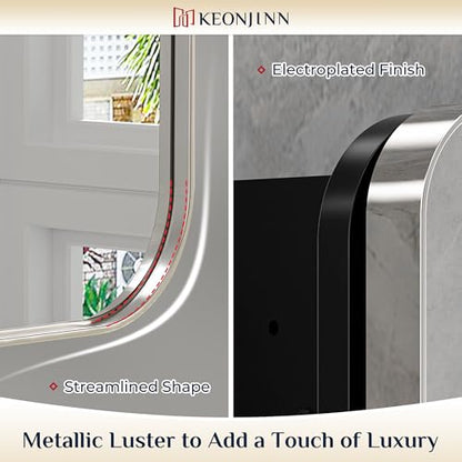 Keonjinn 20 x 32 Inch Chrome Medicine Cabinets for Bathroom with Mirror Adjustable Shelves Stainless Steel Framed Rounded Rectangle Single Door Surface Wall Mounted Silver Bathroom Storage Cabinet | Stainless Steel Framed, Adjustable Shelves, Recessed or