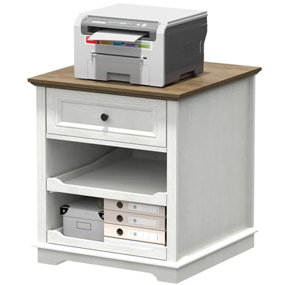Lateral File Cabinet 3 Drawer File Cabinet with Charging Station, Printer Stand with Open Adjustable Storage Shelves, Lateral Filing Cabinet for Home Office - color: White