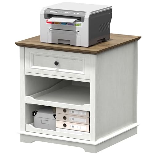 Lateral File Cabinet 3 Drawer File Cabinet with Charging Station, Printer Stand with Open Adjustable Storage Shelves, Lateral Filing Cabinet for Home Office - color: White