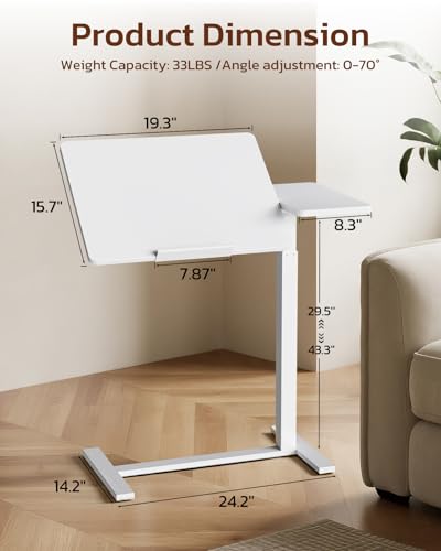 Simple Deluxe Overbed Bedside Table with Hidden Casters, Height Adjustable Desk with Tilting Top, Mobile Rolling Laptop Desk, Standing Rolling Desk Hospital Home Use, White - color: White, style: Tiltable