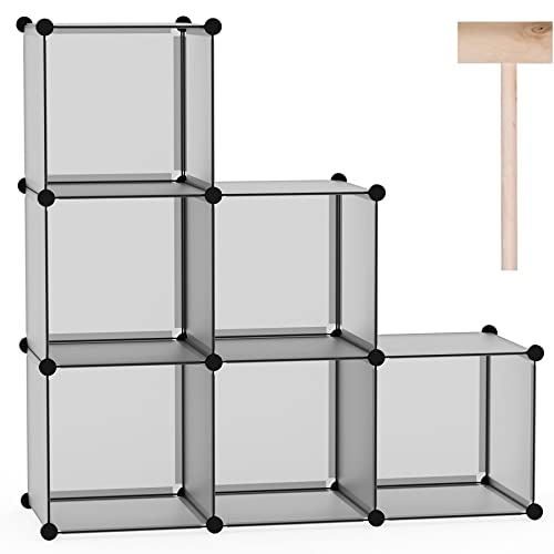 C&AHOME 6-Cube Storage Organizer Cube Shelf Closet Storage Bookcase, Grey | Stackable Cubby Storage, Bookshelf, Portable Plastic Storage Closet Organizer, DIY Modular Shelving Units for Home, Wardrobe - color: Grey