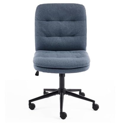 VINGLI Mid Back Armless Office Desk Chair with Wheels/no Wheels,360°Rocking Swivel Vanity Chair with Thickened Cushion,Adjustable Height Rolling for Reading Room, Make up, Linen Navy Blue - color: Navy Blue