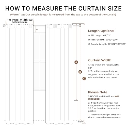 INOVADAY 100% Blackout Curtains 63 Inches Length 2 Panels Set, Back Tab/Rod Pocket Linen Black Out Curtains for Bedroom, Thermal Insulated Window Drapes - Cream, W50 X L63 | Linen Textured, Light Blocking, Room Darkening, Thermal Insulated, Back Tab Top,