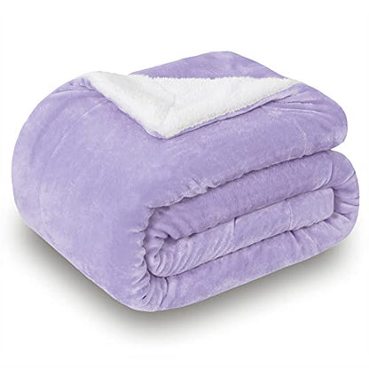 Sherpa Fleece Throw Blanket, Lilac, 50x60 inches | Double-Sided Super Soft Luxurious Plush Blanket Throw Size - color: Lilac, size: 50"×60"
