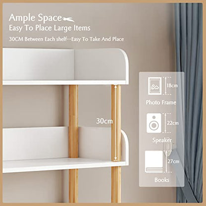 4-Tier Wooden Open Bookcase, Warm White | Modern Display Bookshelf with Top Edge, Solid Wood Frame, Home and Office Storage - color: Warm White, size: 4-tier