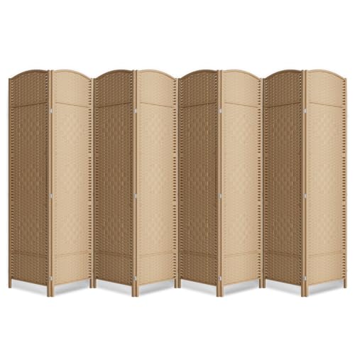 8 Panel Folding Room Divider,Woven Privacy Screen,Light Beige | Solid wood frame, handcrafted diamond pattern, 6FT tall, extends to 126 inches wide, no assembly required - color: Light Beige, size: 8-Panel
