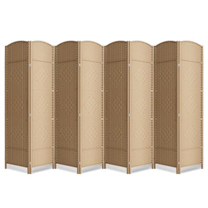 8 Panel Folding Room Divider,Woven Privacy Screen,Light Beige | Solid wood frame, handcrafted diamond pattern, 6FT tall, extends to 126 inches wide, no assembly required - color: Light Beige, size: 8-Panel