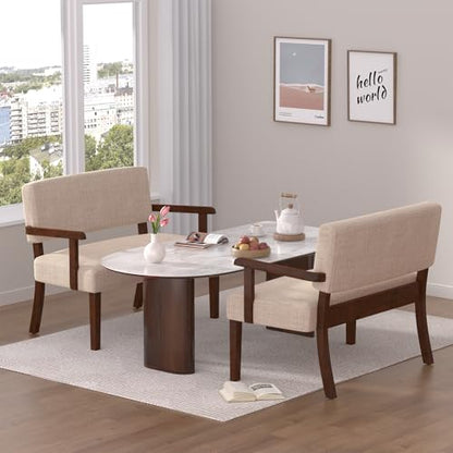 Accent Chair 2 Seat, Upholstered Reading Leisure Chair, Bench with Solid Wood Frame for Dining, Reading,Waiting Rooms (Beige) - color: Beige, size: Bench