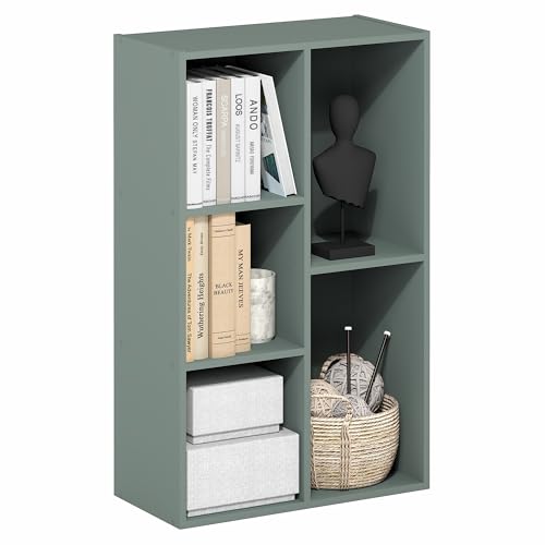 Furinno LUDER Book Shelf, 5-Cube Bookshelf, Reversible Bookcase, 9.4 x 19.5 x 31.5, Easy Assembly, for Living Room, Bedroom, Home Office, Sage Green - color: Sage Green, size: 5-Cube