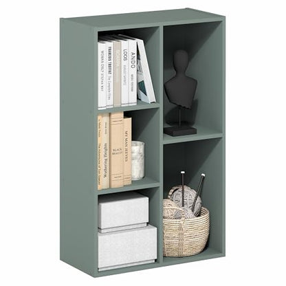 Furinno LUDER Book Shelf, 5-Cube Bookshelf, Reversible Bookcase, 9.4 x 19.5 x 31.5, Easy Assembly, for Living Room, Bedroom, Home Office, Sage Green - color: Sage Green, size: 5-Cube