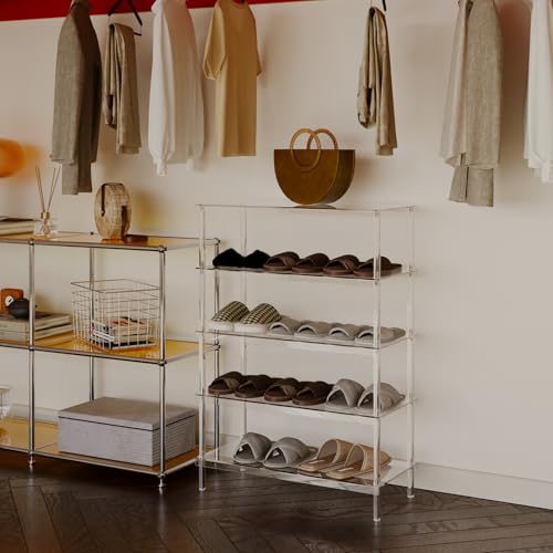 Aquiver 5-Tier Acrylic Shoe Rack - Clear Shoe Rack Organizer - Modern Shoe Storage Shelf, Holds 15-18 Pairs of Shoes for Entryway, Closet - 25.6'' L x 11.8'' W x 36.4'' H, Easy Assembly & Clean - size: 25.6''L x 11.8''D x 36.4''H