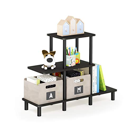 FURINNO Turn-N-Tube 3-Tier Design Display Rack, Espresso/Black | Book Shelf, Accent Display Shelf, Open Shelves, Round Tubes, for Organization and Storage, Living Room, Garage, Home Office - color: Espresso/Black, style: 3-Tiers, Ladder