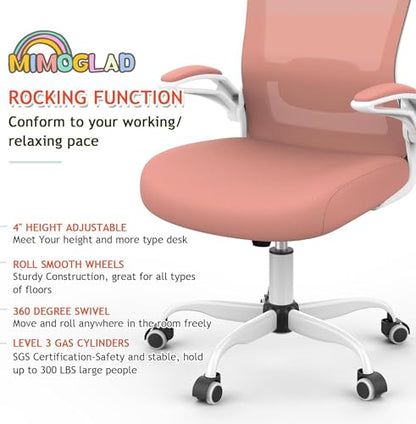 Mimoglad Home Office Chair, High Back Desk Chair, Ergonomic Mesh Computer Chair with Adjustable Lumbar Support and Thickened Seat Cushion - color: Spanish Pink