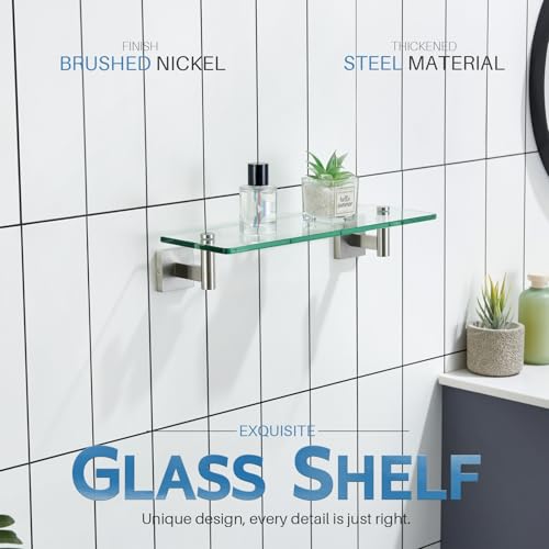 KOKOSIRI Floating Shelf Bathroom Wall Mount Shelves 16-Inch for Bedroom, Living Room, Kitchen, Small Hanging Rack Brushed Stainless Steel B1105BR-L16 - color: Brushed Nickel, size: 16-Inch